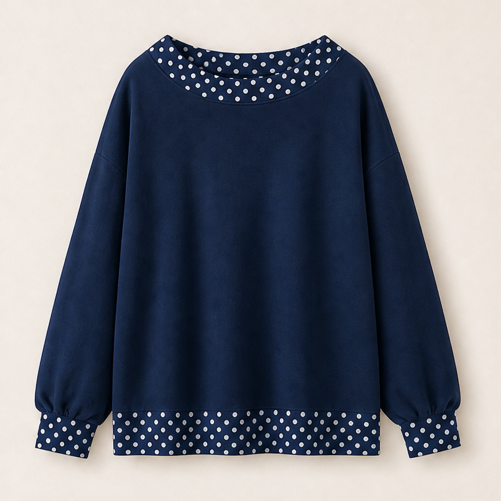 Fernbay – Oversized Polka-Dot Trim Color Block Pullover Top + 50% OFF Navy