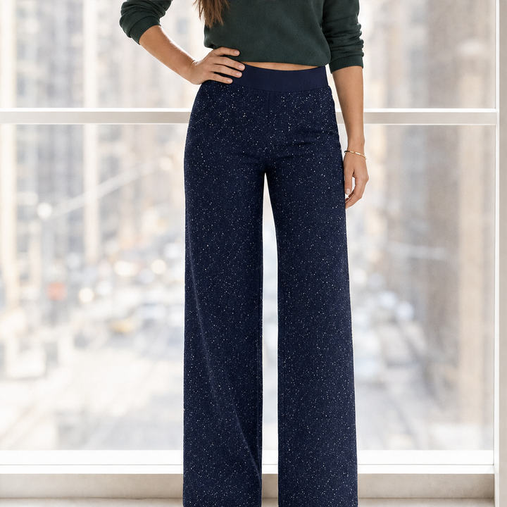 Glimmerwick – Sparkling High-Waist Straight-Leg Pants + 50% OFF Navy