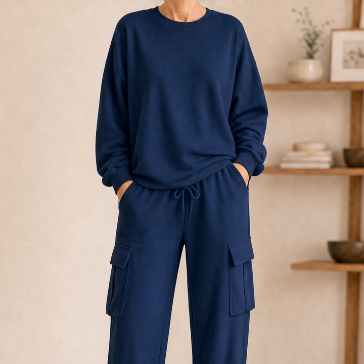 Willowdrift – Soft Knit Crew Top &amp; Cargo Jogger Matching Set + 50% OFF Navy