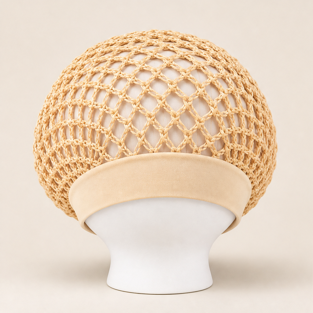Curlanest – Roomy Mesh 3-Pack Satin-Band Hair Caps for Curls &amp; Braids + 50% OFF Beige