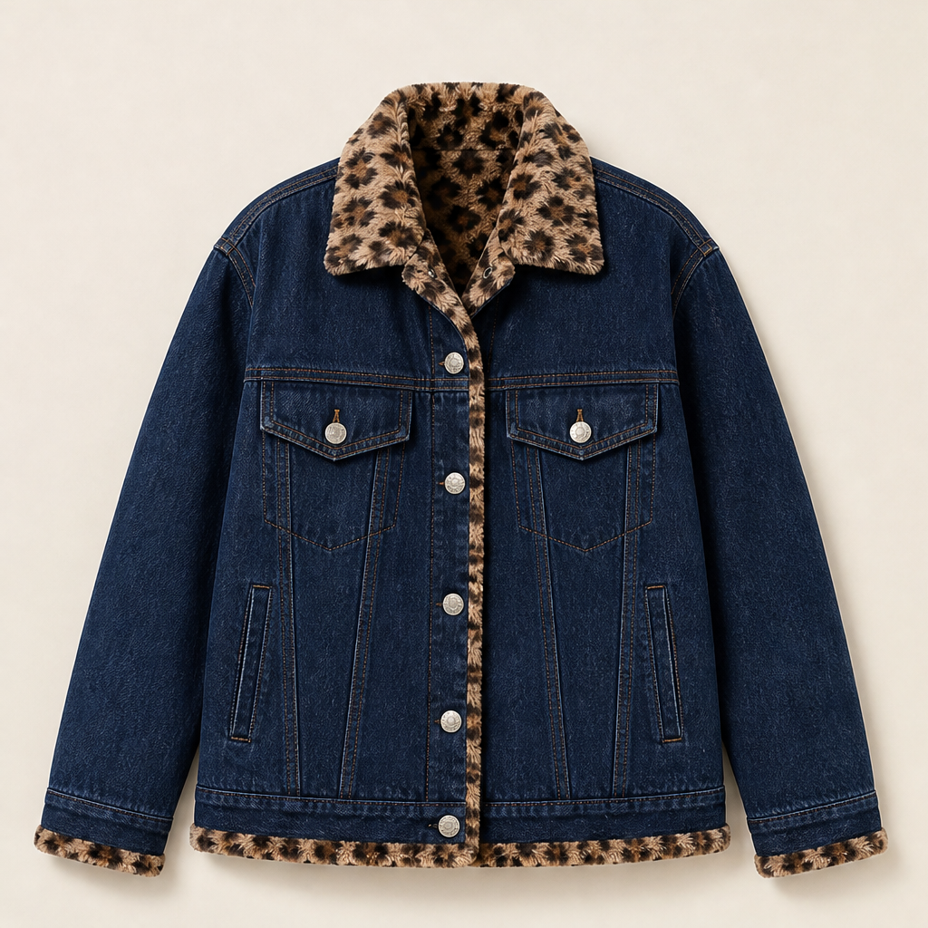 Savann Row – Reversible Leopard Lined Oversized Denim Jacket + 50% OFF Navy
