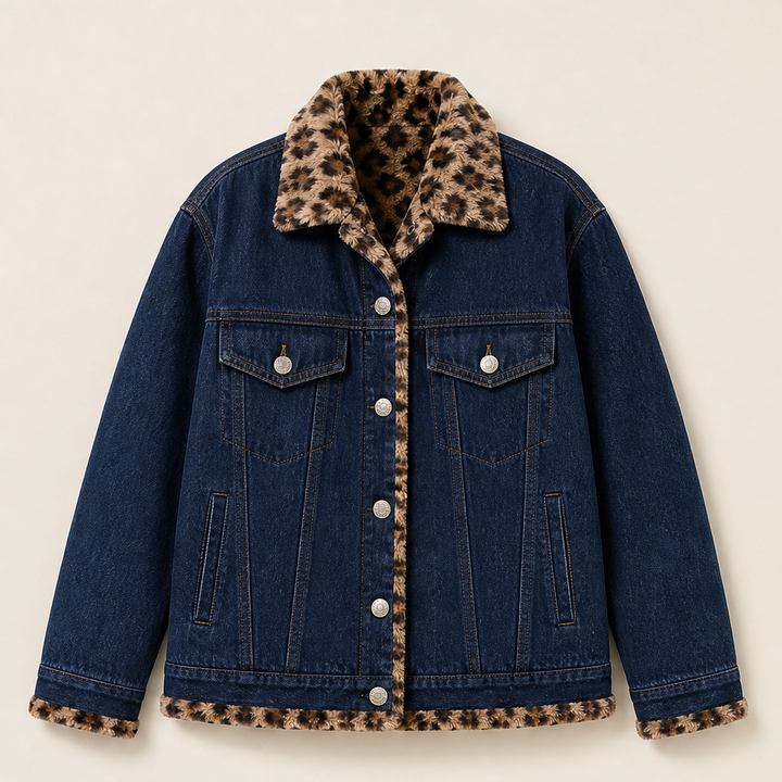 Savann Row – Reversible Leopard Lined Oversized Denim Jacket + 50% OFF Navy