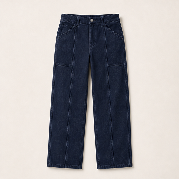 Vertaline – Tailored Straight-Leg Reinforced Seam Trousers + 50% OFF Navy