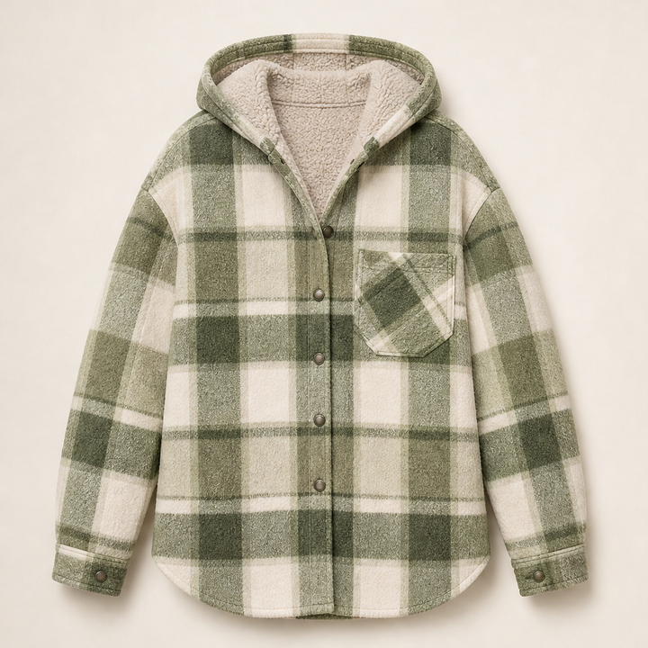Hearthfold – Cozy Plaid Sherpa-Lined Hooded Jacket + 50% OFF Green