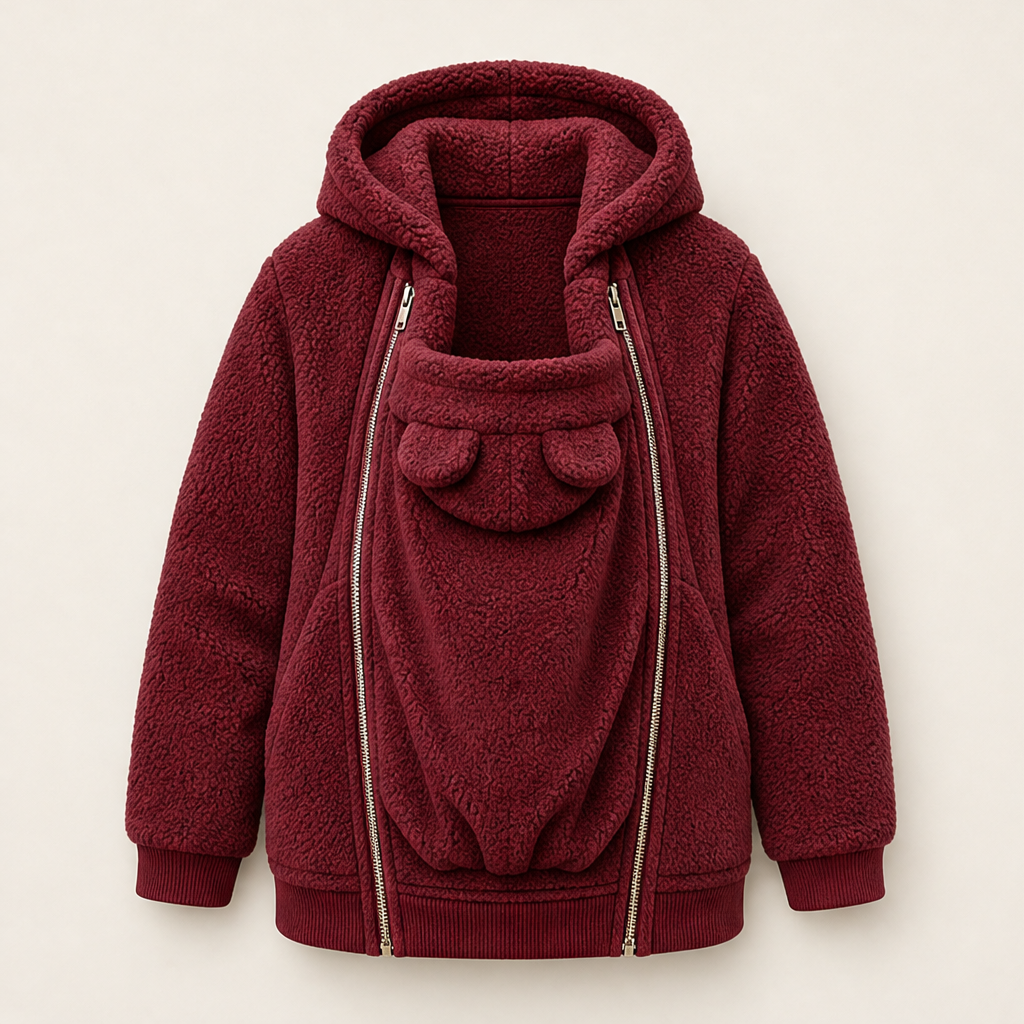 Kindlewrap – Babywearing Sherpa Fleece Hoodie with Zip Carrier Pouch + 50% OFF Burgundy