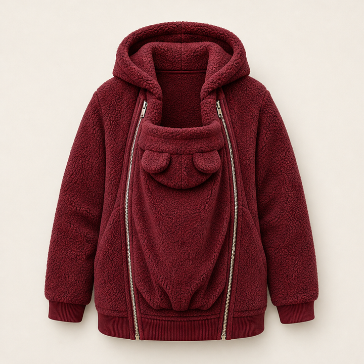 Kindlewrap – Babywearing Sherpa Fleece Hoodie with Zip Carrier Pouch + 50% OFF Burgundy
