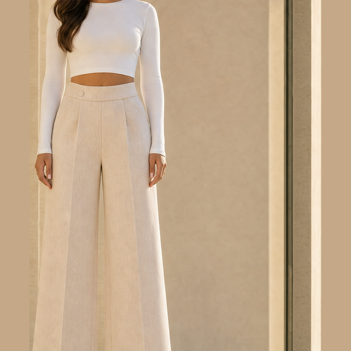 Marlowick – High-Waist Wide-Leg Trousers with Slimming Silhouette + 50% OFF Beige