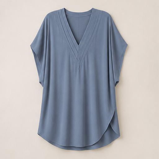 Pleatholm – Pleated V-Neck Batwing Sleeve Dress Slate Blue