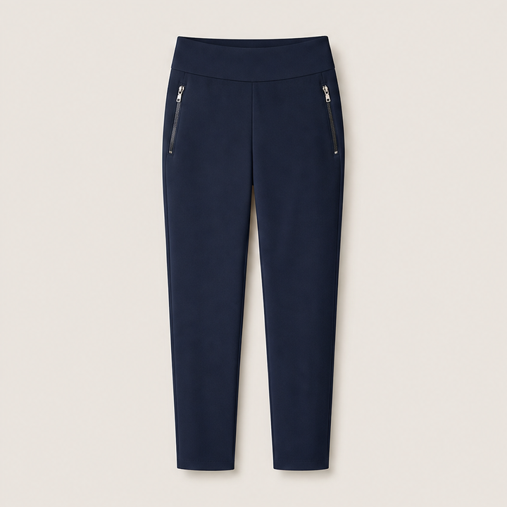 Tavelle – High-Waist Tummy Control Zipper-Pocket Stretch Pants + 50% OFF Navy