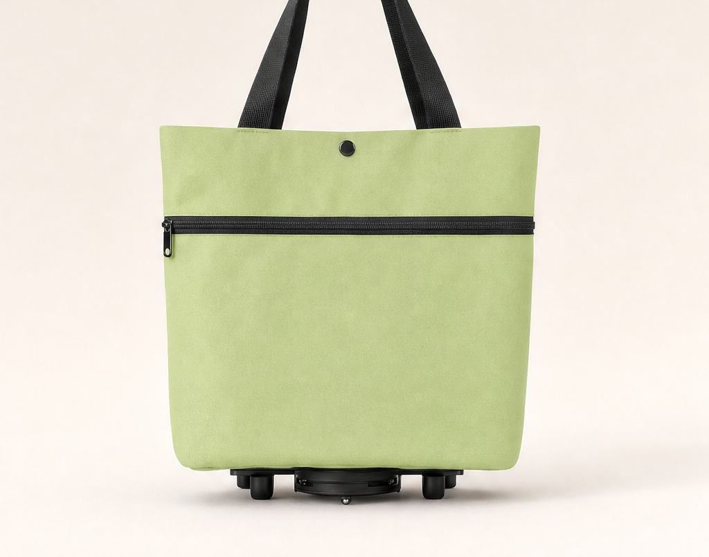 Cartelle – Foldable Rolling Tote with Hidden Wheels Shopping Trolley + 50% OFF Sage Green