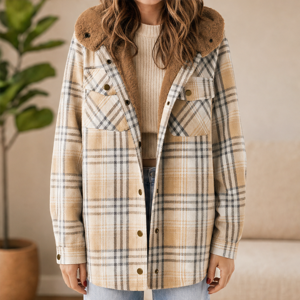 Wrenfield – Sherpa-Hood Thickened Flannel Plaid Shirt Jacket + 50% OFF Beige Plaid