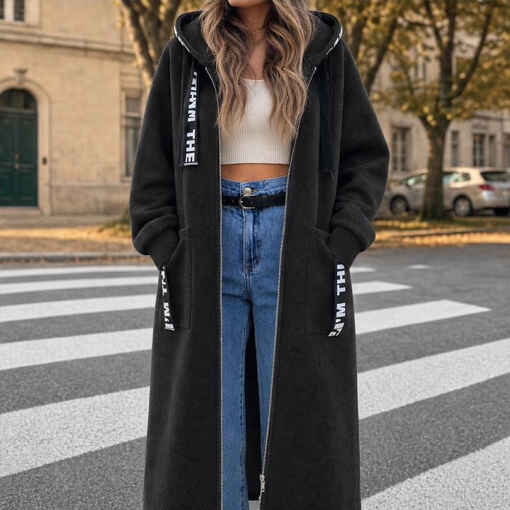 Willowdale – Longline Hooded Fleece Coat with Deep Pockets + 50% OFF Black