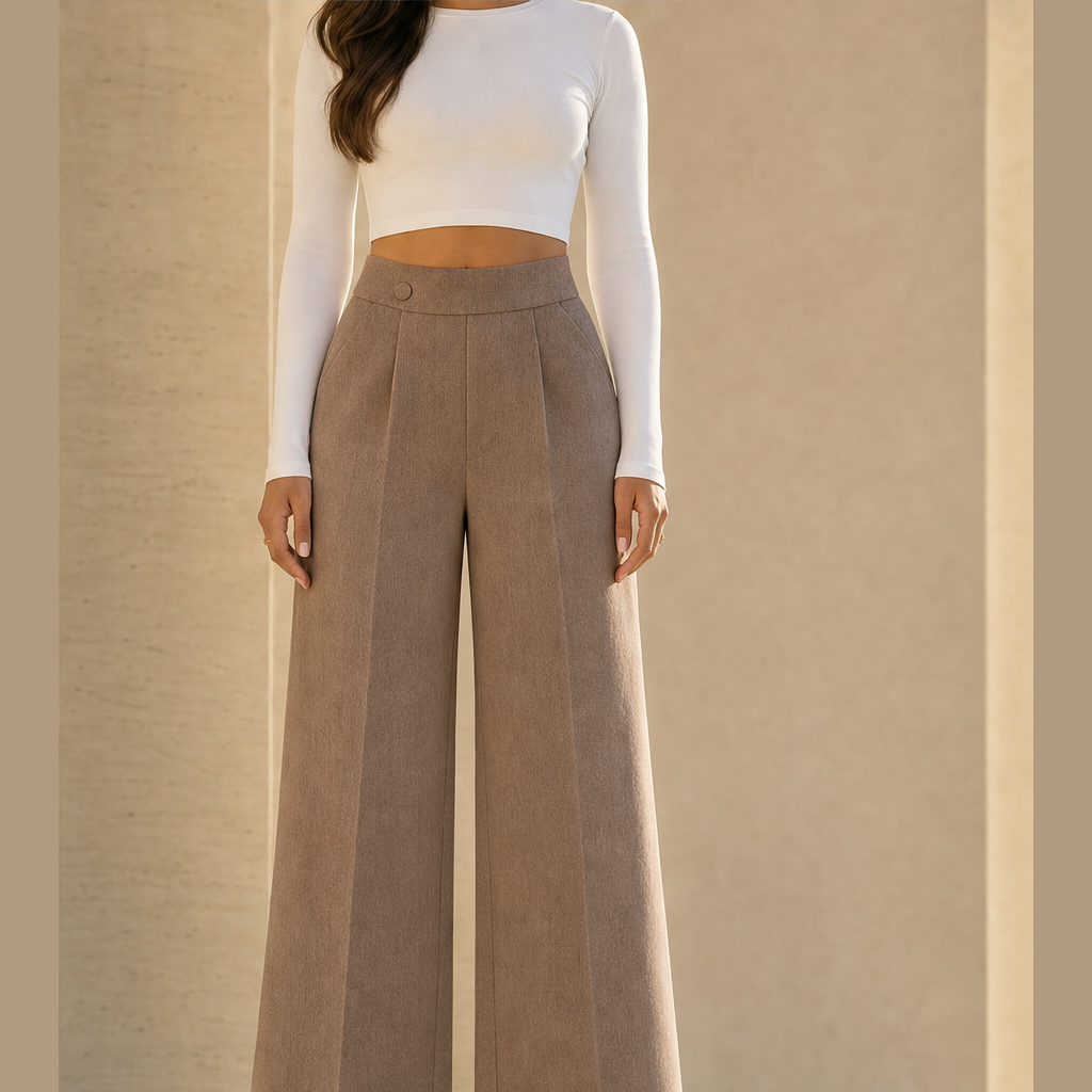 Marlowick – High-Waist Wide-Leg Trousers with Slimming Silhouette + 50% OFF Taupe