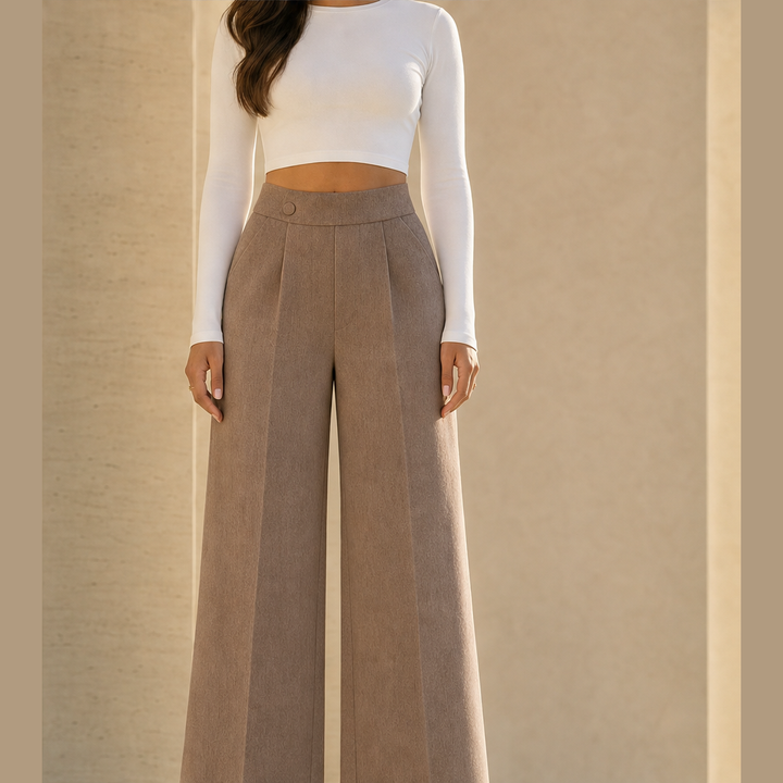 Marlowick – High-Waist Wide-Leg Trousers with Slimming Silhouette + 50% OFF Taupe