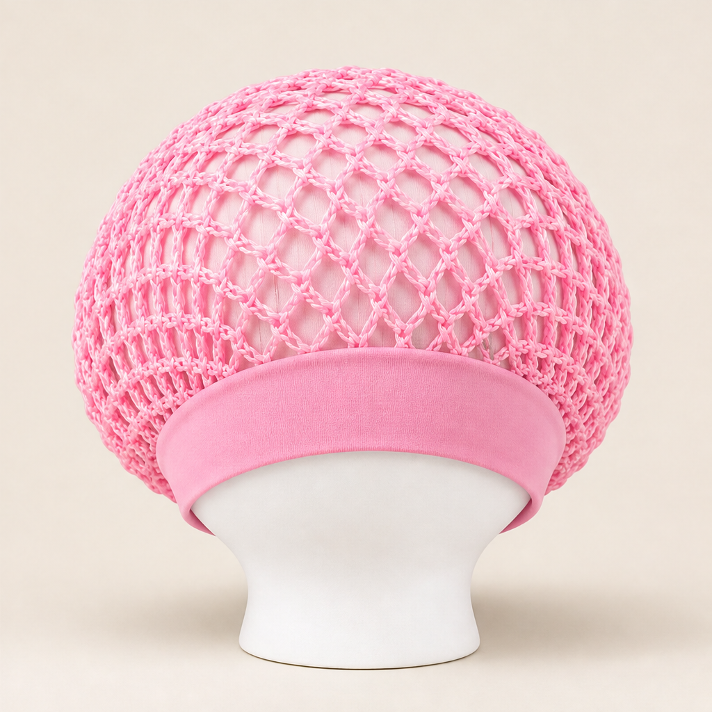 Curlanest – Roomy Mesh 3-Pack Satin-Band Hair Caps for Curls &amp; Braids + 50% OFF Pink