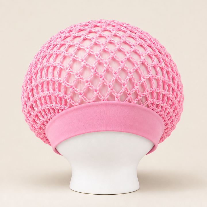 Curlanest – Roomy Mesh 3-Pack Satin-Band Hair Caps for Curls &amp; Braids + 50% OFF Pink