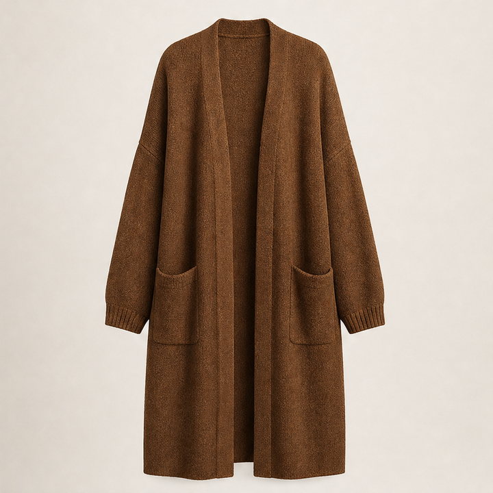 Draperlyn – Oversized Open-Front Knit Cardigan with Pockets + 50% OFF Brown