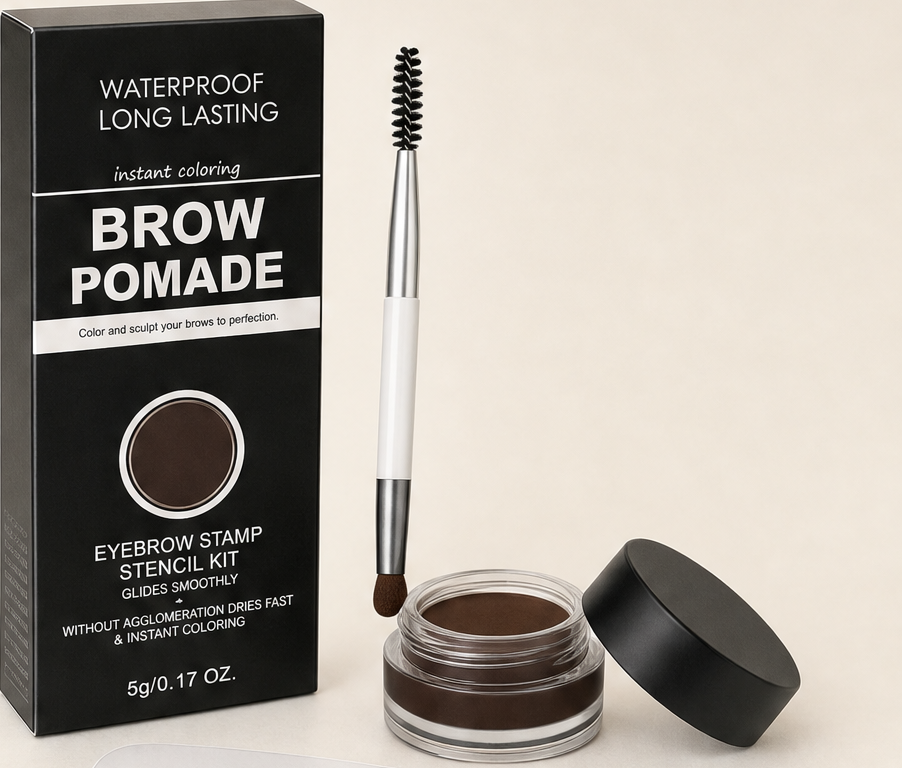 Archella – Waterproof Matte Brow Pomade Stamp Kit with 10 Reusable Templates + BUY 1 + PICK 1 FREE COLOR Dark Brown