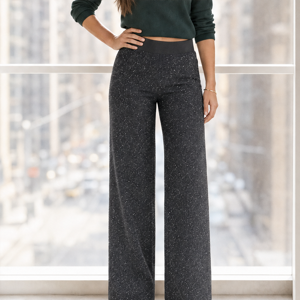 Glimmerwick – Sparkling High-Waist Straight-Leg Pants + 50% OFF Grey