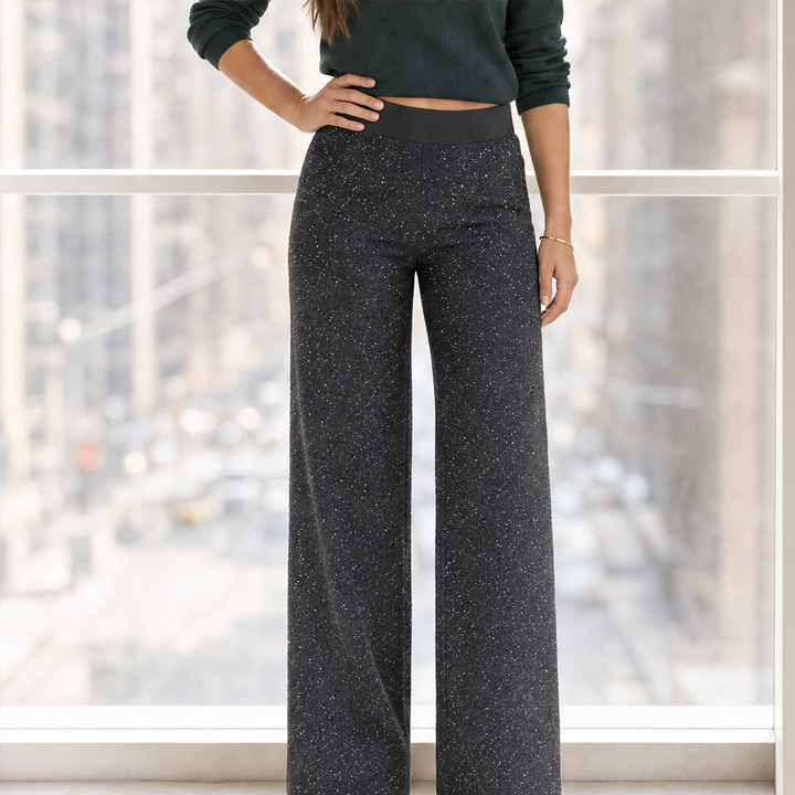 Glimmerwick – Sparkling High-Waist Straight-Leg Pants + 50% OFF Grey