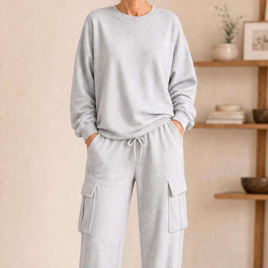 Willowdrift – Soft Knit Crew Top &amp; Cargo Jogger Matching Set + 50% OFF Grey