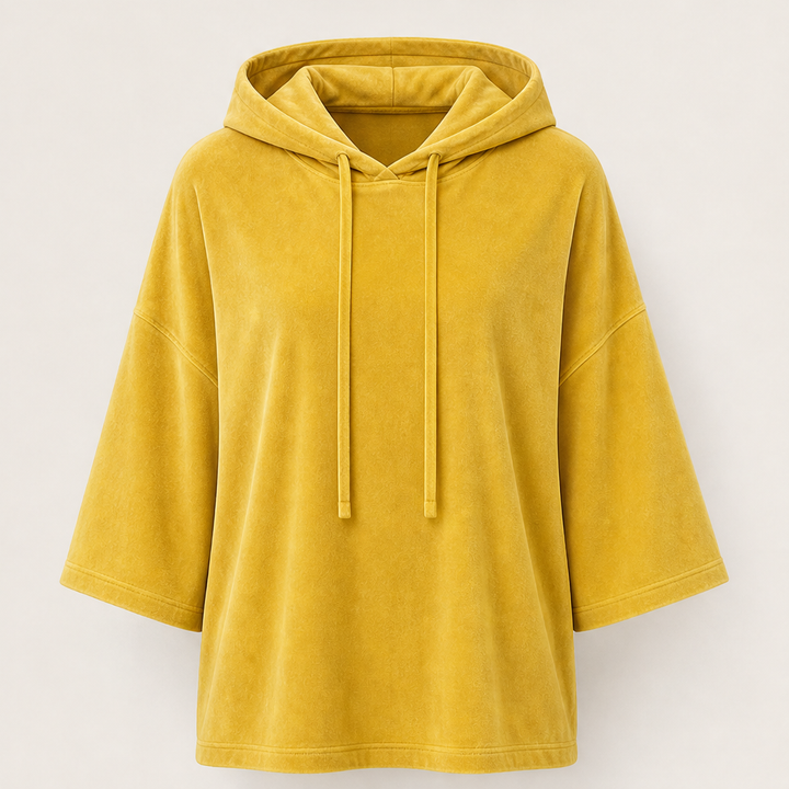 Plushwick – Oversized Velour Drawstring Hoodie with 3/4 Sleeves + 50% OFF Yellow