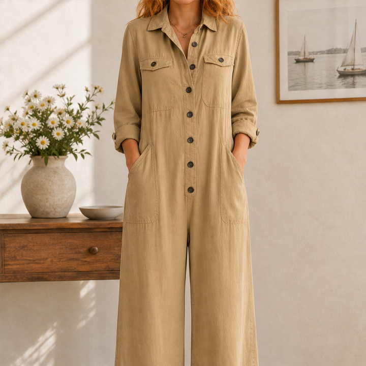 Fieldbury – Relaxed Wide-Leg Cargo Jumpsuit + 50% OFF Khaki