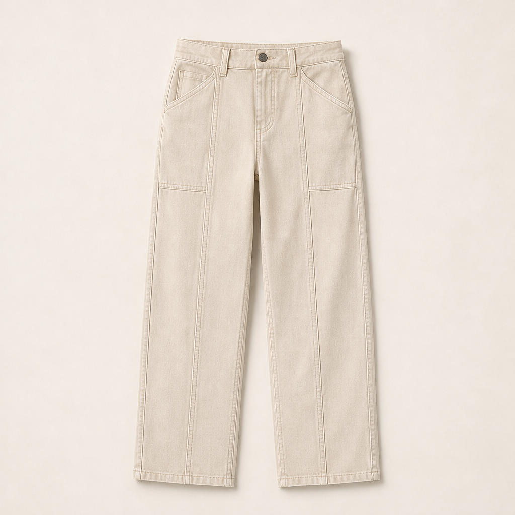 Vertaline – Tailored Straight-Leg Reinforced Seam Trousers + 50% OFF Beige