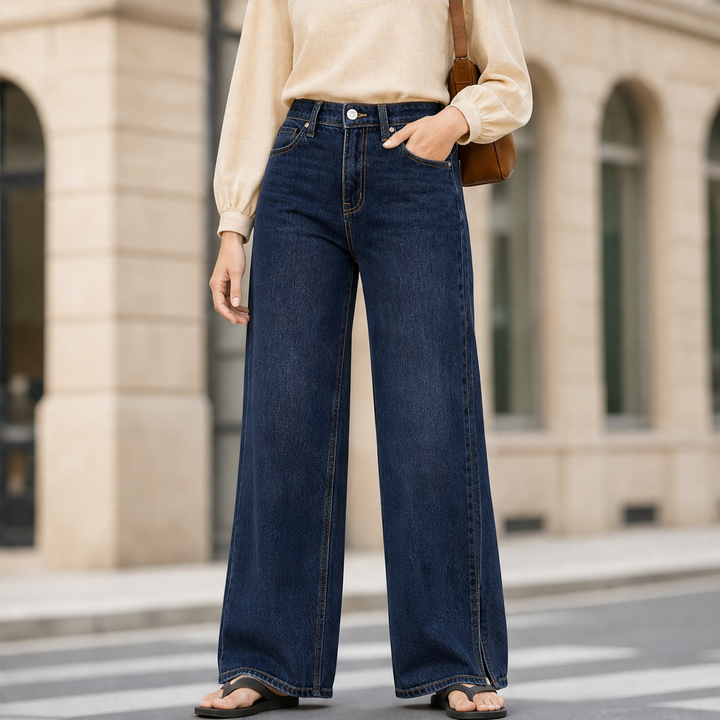Millcroft – High-Rise Stretch Denim Wide-Leg Jeans + 50% OFF Dark Wash Navy