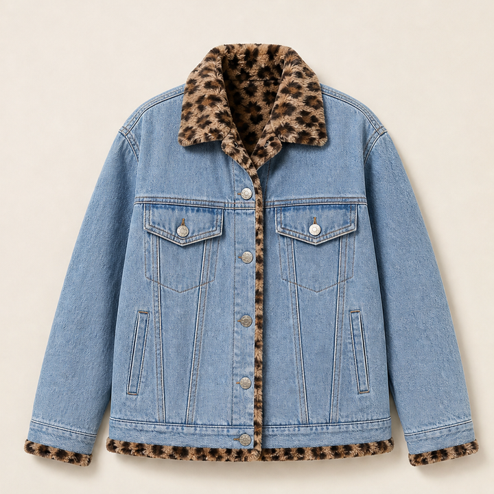 Savann Row – Reversible Leopard Lined Oversized Denim Jacket + 50% OFF Light Blue