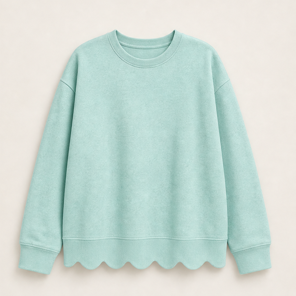 Wavella – Scalloped Hem Oversized Crew Sweatshirt + 50% OFF Mint