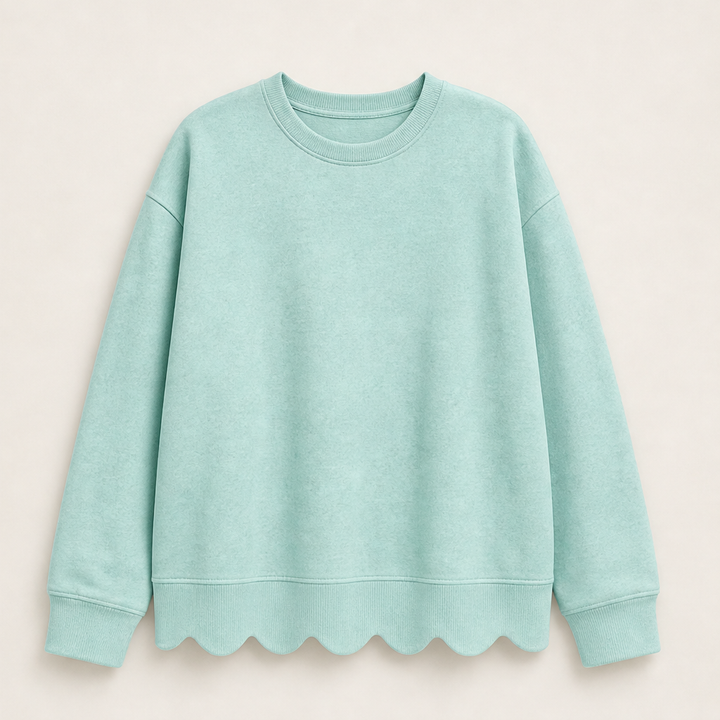 Wavella – Scalloped Hem Oversized Crew Sweatshirt + 50% OFF Mint