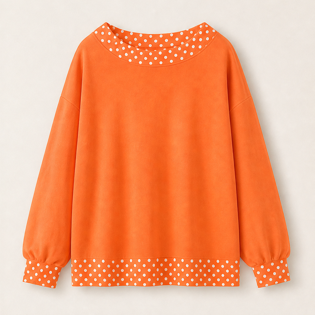 Fernbay – Oversized Polka-Dot Trim Color Block Pullover Top + 50% OFF Orange