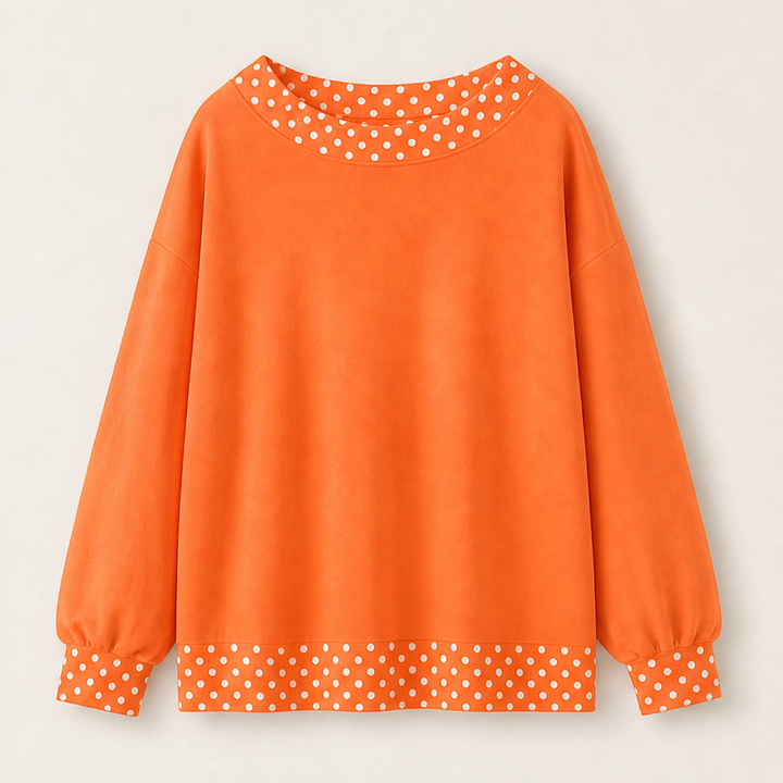 Fernbay – Oversized Polka-Dot Trim Color Block Pullover Top + 50% OFF Orange