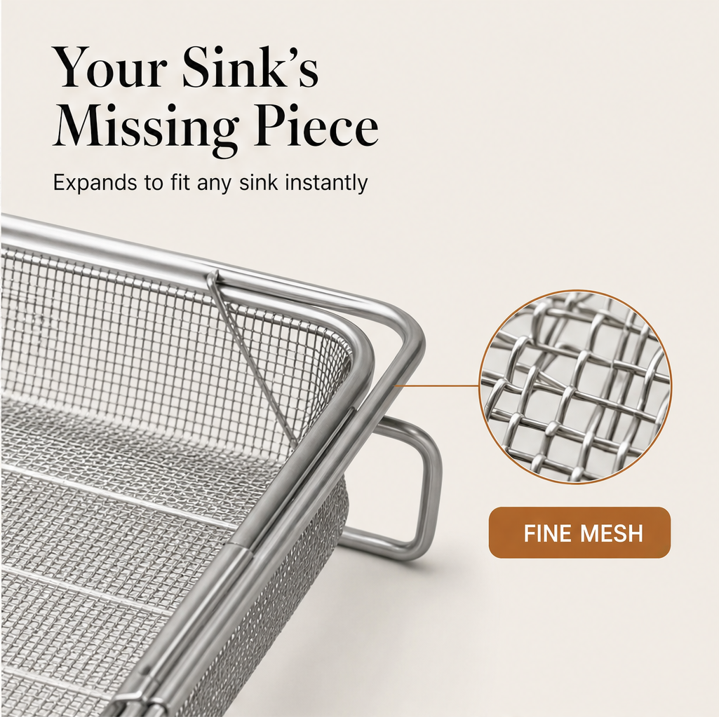 RailBasket – Expandable Stainless Steel Over Sink Dish Drying Rack + 50% OFF features