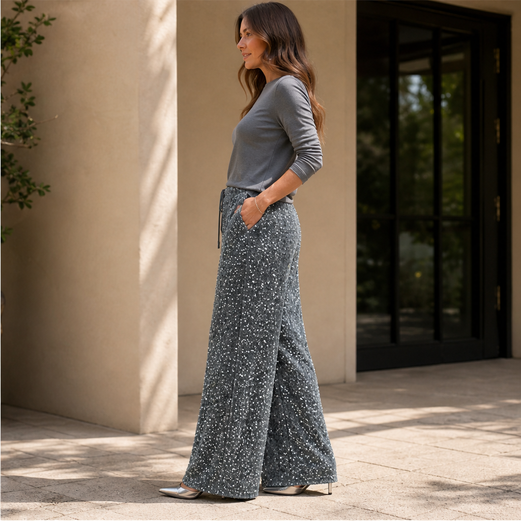 Velvara – Velvet-Backed Sequin Wide-Leg Trousers + 50% OFF lifestyle