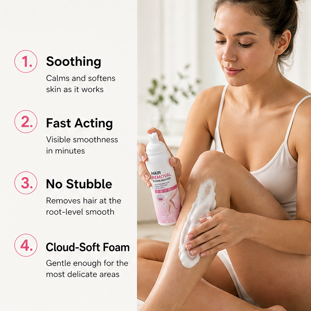 Velvao – Fast-Acting No-Stubble Hair Removal Mousse + 1+1 FREE features