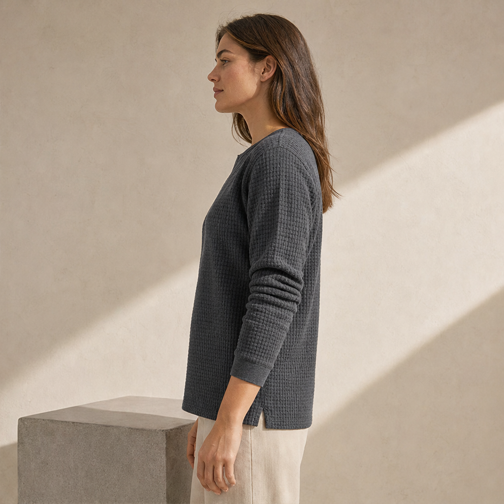 Ashcroft Mill – Waffle Knit Long Sleeve Henley Shirt + 50% OFF lifestyle