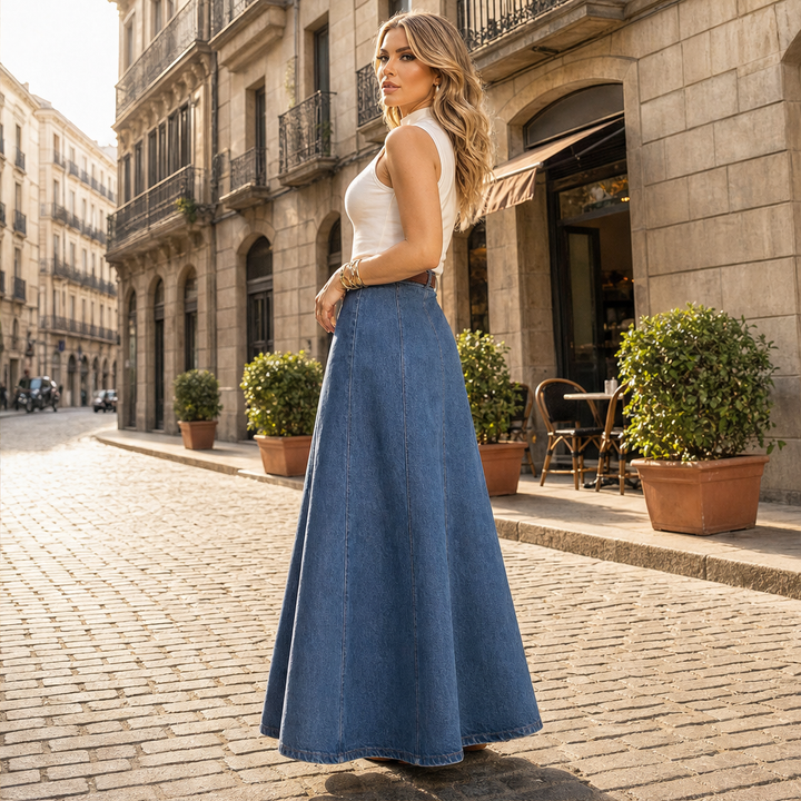 Vaelora – Flattering A-Line Denim Maxi Skirt + 50% OFF lifestyle