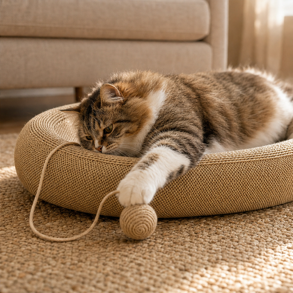 Scratchnook – Sisal Scratcher Bed with Built-In Toy Ball + 50% OFF lifestyle