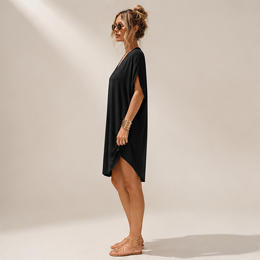 Pleatholm – Pleated V-Neck Batwing Sleeve Dress lifestyle