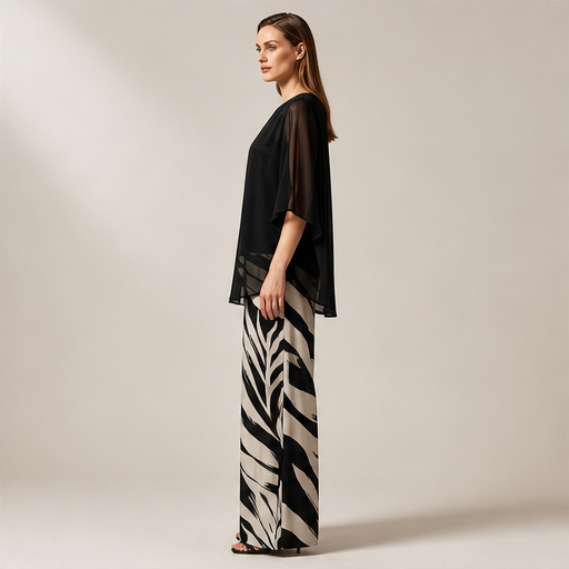 Vaelora – Flowy Chiffon Top &amp; Wide-Leg Printed Pants Matching Set + 50% OFF lifestyle