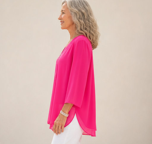 Silkaven – Double-Layer Zipper V-Neck Flowy Chiffon Top + 50% OFF lifestyle