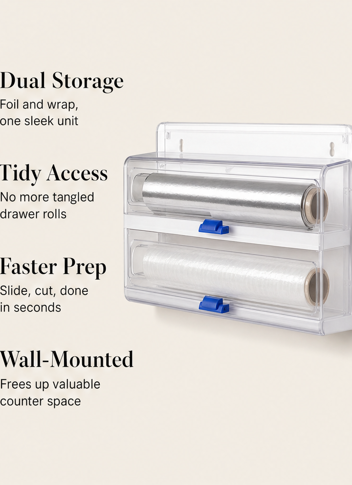 Slidewick – Dual-Roll Wall-Mounted Cling Film and Foil Cutter + 50% OFF features