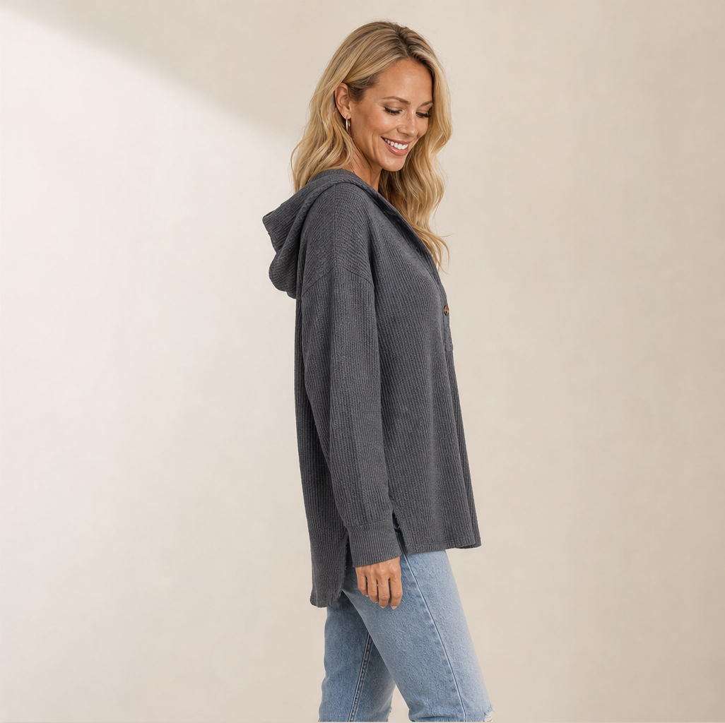 Warmholm – Waffle Knit Henley Hoodie Top + 50% OFF lifestyle
