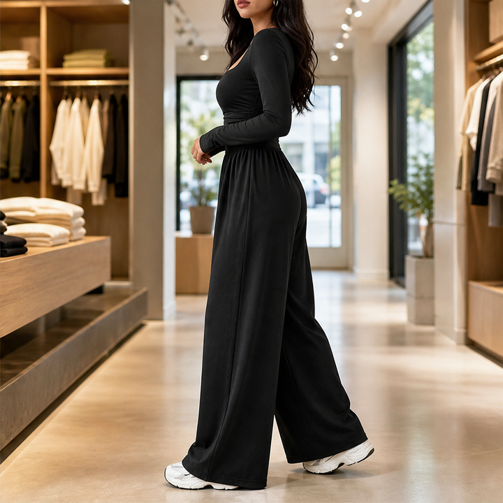 Verawide – Square-Neck Ruched-Waist Wide-Leg Jumpsuit + 50% OFF lifestyle