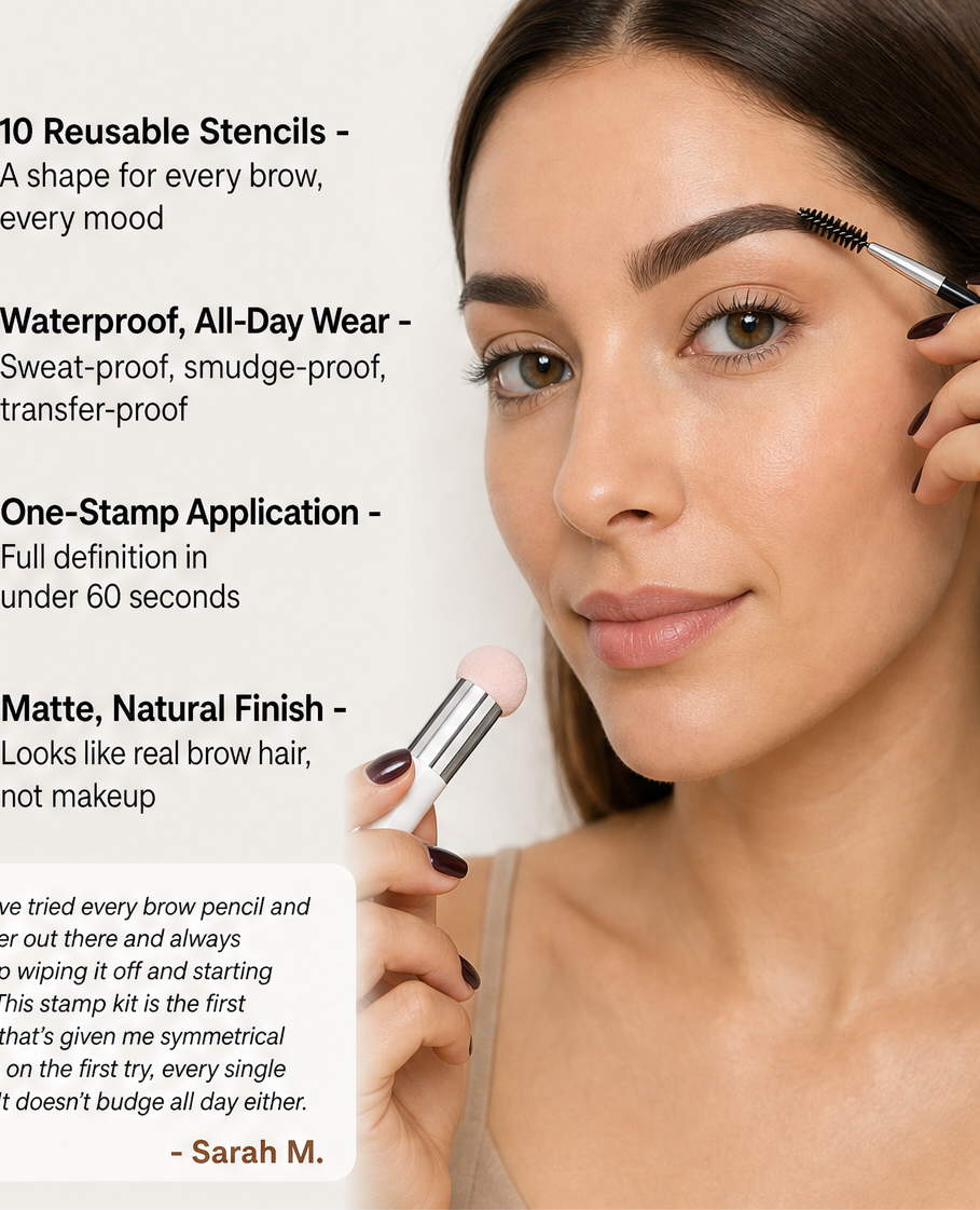 Archella – Waterproof Matte Brow Pomade Stamp Kit with 10 Reusable Templates + BUY 1 + PICK 1 FREE COLOR features