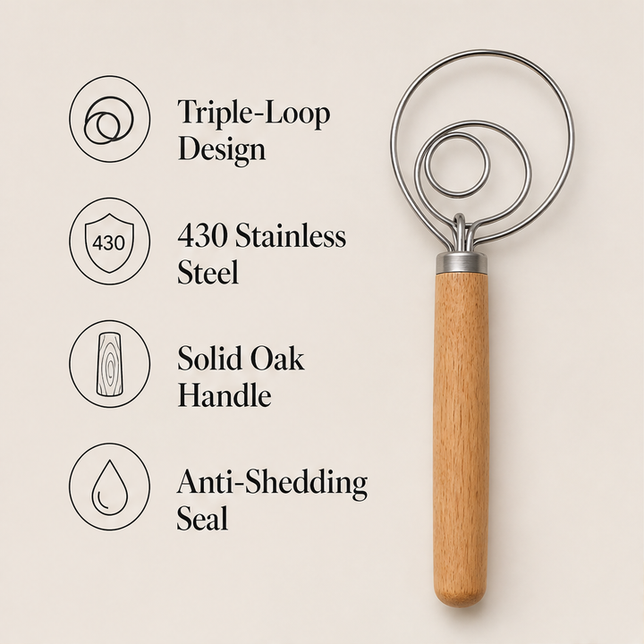 Oakstir – Professional Danish Dough Whisk for Sourdough &amp; Bread + 50% OFF features