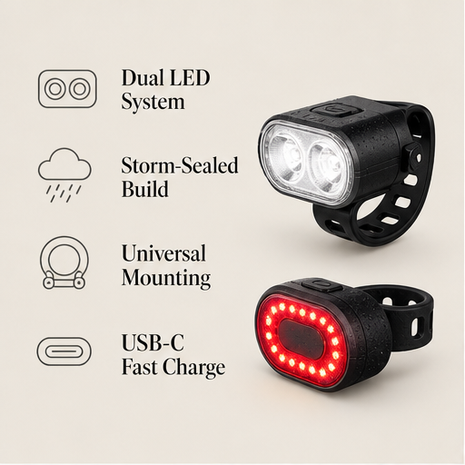 Nightforge – Dual LED Storm-Sealed Headlight and Taillight Set features