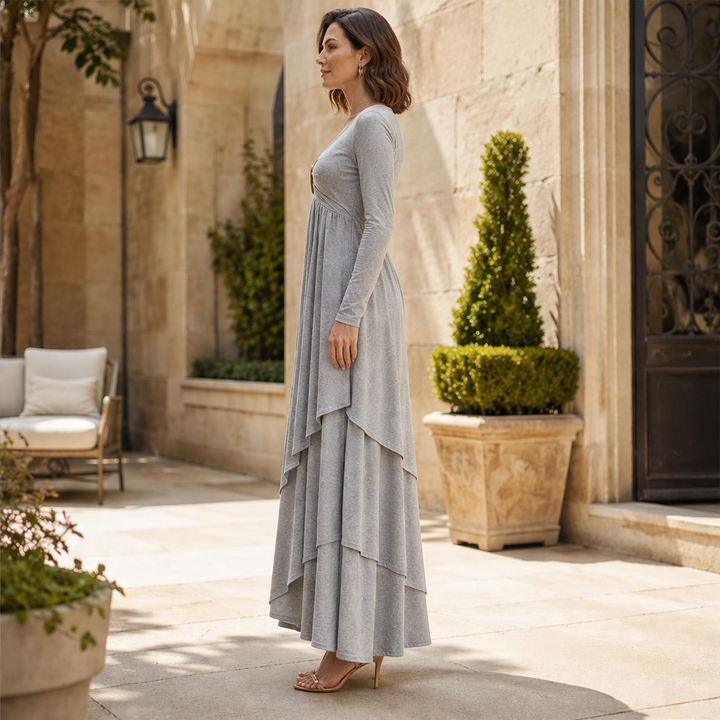 Tierwyn – Slimming A-Line Layered Maxi Dress with Heart Detail + 50% OFF lifestyle